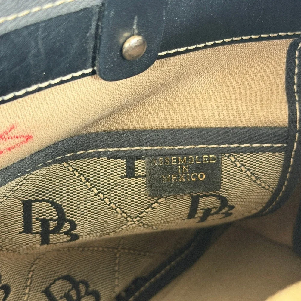 Dooney Bourke DB Signature Canvas Shoulder Tote Bag Black Leather Trim